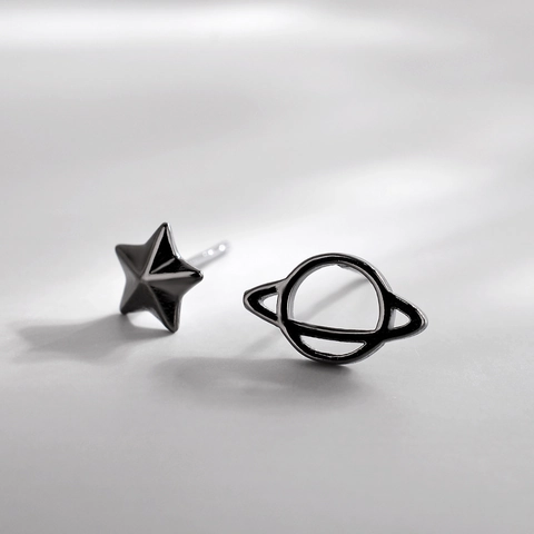 Pendientes Asimétricos Con Poste De Plata De Ley 925 Cobre Planeta Y Estrella Joyas Minimalistas Para Mujeres