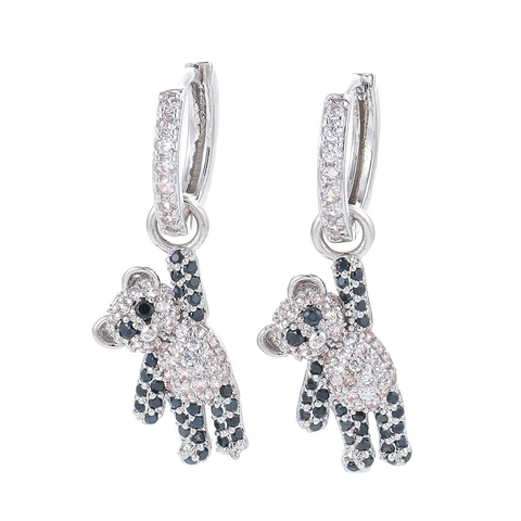 Süße Kupfer Zirkonia Bär Creolen Für Damen Mode Kleine Tiere Hängeohrringe Gold Silber Vergoldeter Zirkonia Schmuck Geschenk