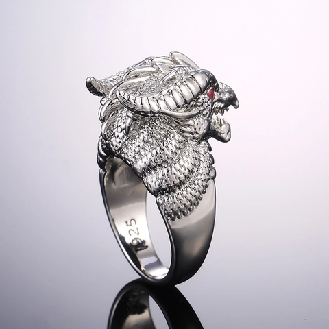 Dragon Head Ring Alloy With Red Eyes Punk Hip Hop Style Jewelry For Men And Women Silver Tone