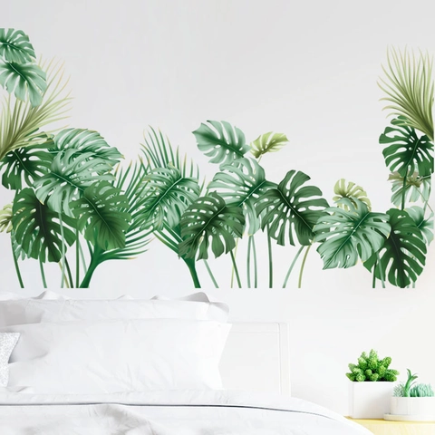 Autocollant Mural Feuilles De Monstera Tropiques PVC Auto Adhésif Plante Verte Palmier Style Nordique Décoration Salon