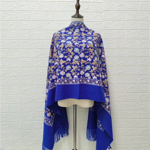 Dames Etnische Sjaal Met Bloemenborduurwerk Faux Cashmere Verdikte Warme Winteromslag Met Kwastjes Vintage Stijl