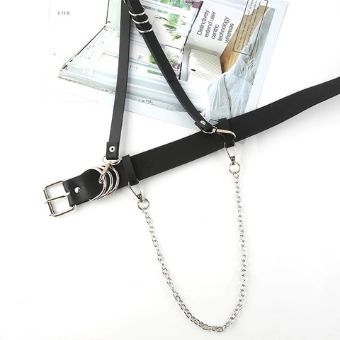 Cintura Per Imbracatura Del Corpo In Pelle PU Punk Da Donna Con Catena In Metallo Rimovibile Accessori Streetwear Gotici Nero