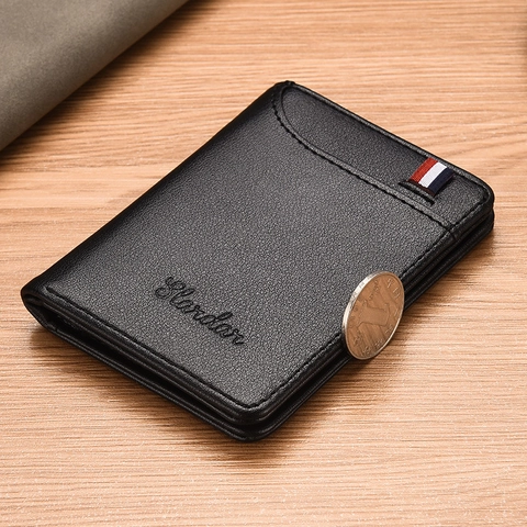 Men Ultra Thin Bifold Wallet PU Leather Litchi Pattern Vertical Card Holder With ID Window Business Casual Purse