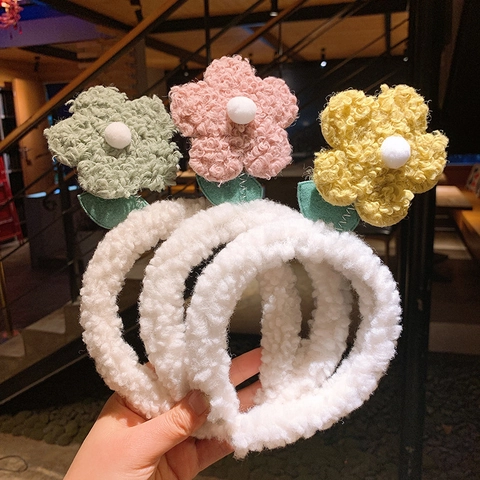 Diadema Peluche Flor Orejas De Oso Lana De Cordero Piel Sintética Aro Para El Cabello Dulce Kawaii Tocado Para Mujeres Niñas Niños