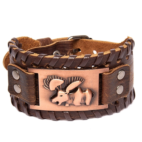 Vintage Viking Leather Bracelet Men Women Wide Nordic Rune Moose Symbol Cuff Bracelet Retro Punk Alloy Jewelry Accessories