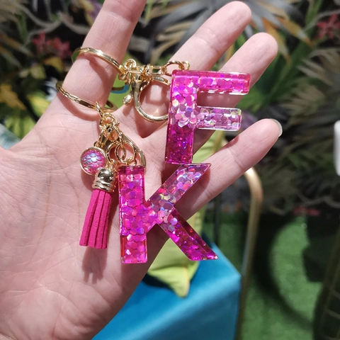 Porte-Clés Initiales Résine Alphabet Paillettes Or Fermoir Homard Pendentif Sac Rose Cadeau Pour Femmes Filles