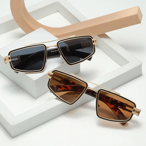 Geometrische Polygoon Zonnebril Metalen Montuur UV Bescherming Dubbele Brug Retro Trendy Bril Voor Heren Dames