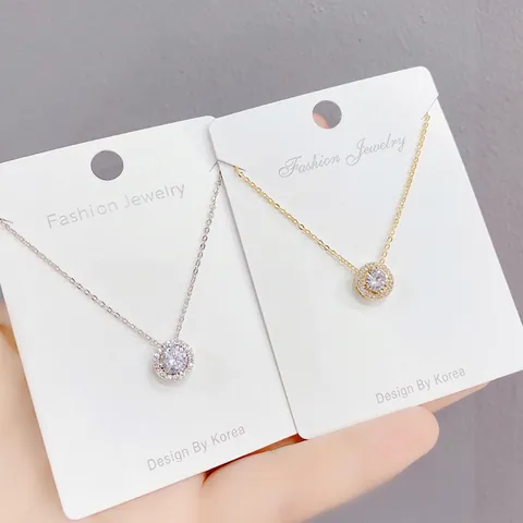 Copper Zircon Circle Halo Pendant Necklace Gold Plated Minimalist Elegant Jewelry For Women Fashion Clavicle Chain