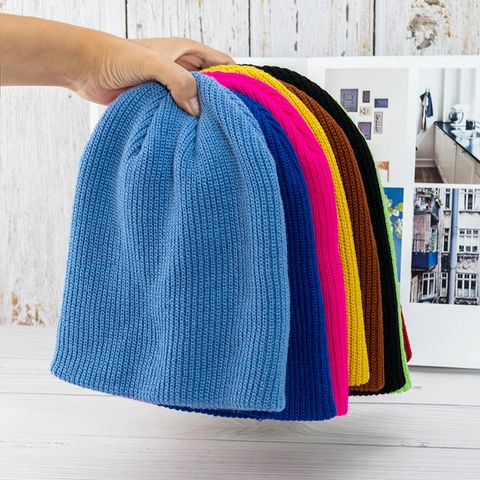 Einfarbig Acryl Strickmütze Umschlag Winter Warm Weich Beanie Unisex Slouchy Rippenstrick Hut Für Outdoor Alltäglich