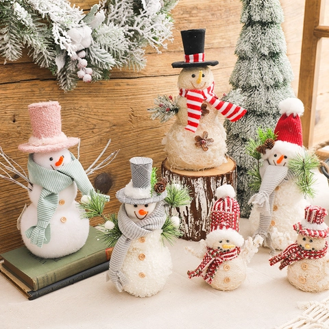 Statuine Di Pupazzo Di Neve Di Natale Ornamenti Da Tavolo Schiuma Fibra Maglia Con Cappelli E Sciarpe Arredamento Casa