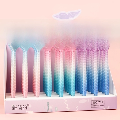Mermaid Tail Pen Gradient Dreamy Color Plastic Fish Scale Texture School Writing Stationery Novelty For Kids Students