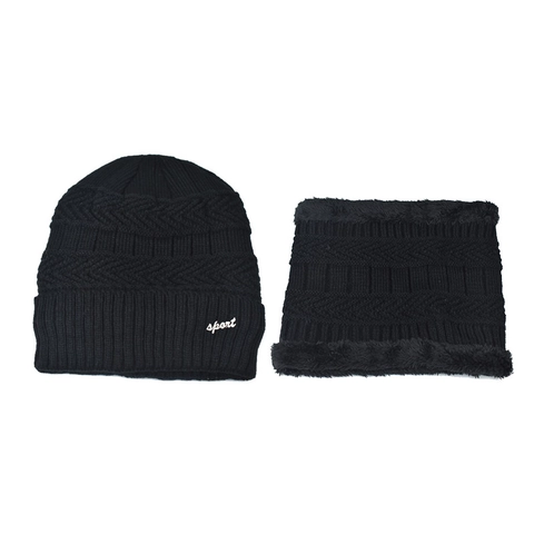 Winter Hat And Neck Warmer Chenille Knitted Fleece Lined Warm Thick Outdoor For Men Women Sport Label