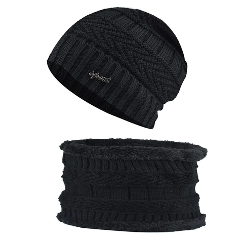 Winter Hat And Neck Warmer Chenille Knitted Fleece Lined Warm Thick Outdoor For Men Women Sport Label
