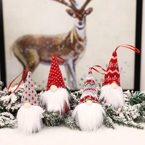Ornamenti Natalizi in Maglia Nordica Gnomo Fatti a Mano Peluche Babbo Natale senza Volto Decorazione da Appendere per Albero di Natale Finestra Casa