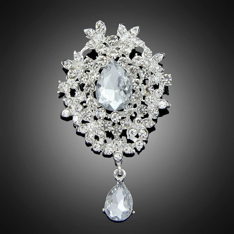 Spilla Floreale in Lega Vintage con Strass per Donna Elegante Spilla a Forma di Goccia in Cristallo per Matrimonio Banchetto Accessori Abbigliamento
