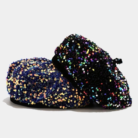 Basco Di Paillettes Cappello Luccicante Berretto Artista Festa Moda Caldo Versatile Donne Inverno Autunno Glamour Scintillante