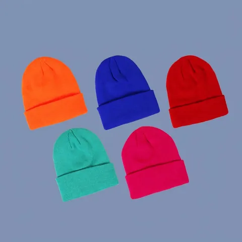 Kids Knit Beanie Hat Acrylic Warm Cuffed Ribbed Solid Color Winter Cold Weather Outdoor Accessory For Boys Girls
