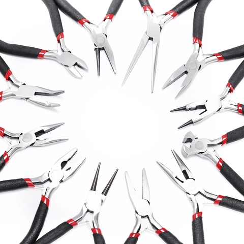 Jewelry Pliers DIY Handmade Tool Mini Needle Round Bent Nose Diagonal Wire Cutters Carbon Steel Non Slip Handle