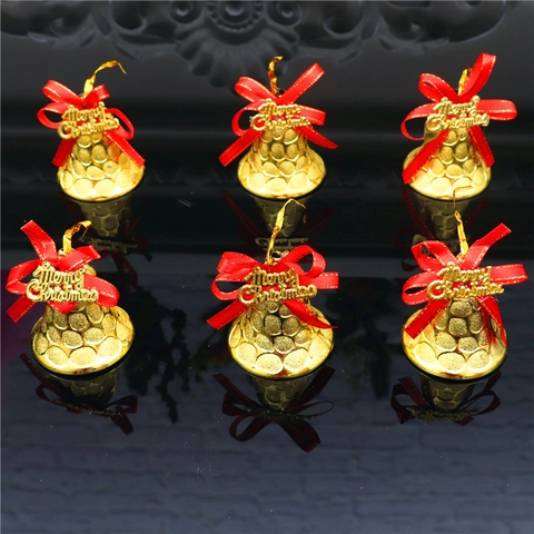 Campanelli Decorativi Natalizi Dorati Con Fiocchi Di Nastro Rosso Plastica Metallica Ornamenti Appesi Albero Festa