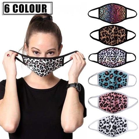 Mascherina Facciale Con Stampa Leopardata Moda Lavabile Riutilizzabile Traspirante Antipolvere Tessuto Raso Di Latte Motivo Animale Per Donne