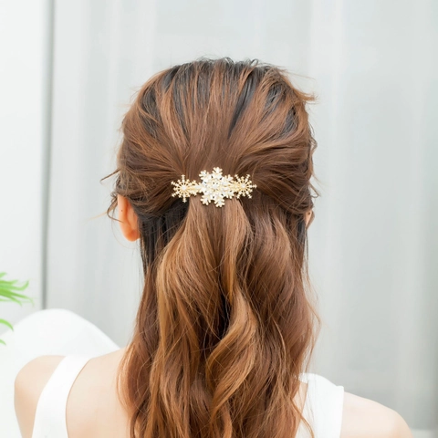 Fermaglio per Capelli a Fiocco di Neve Lega Strass AB Cristallo Clip Laterale per Donna Matrimonio Natale Festa Regalo Accessori