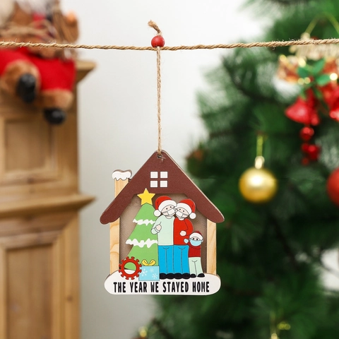 LED Leuchtendes Weihnachten Holz Haus Hängeornament Gedenk Familie Maske Design The Year We Stayed Home Deko