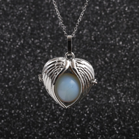 Collana Con Ciondolo A Cuore Con Ali D'angelo In Lega Con Perla Di Pietra Preziosa Gioielli Di Moda Per Donna