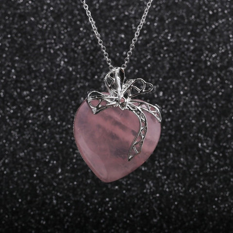 Collar Colgante Corazón Piedra Natural Cadena Acero Inoxidable Lazo Aleación Joyería Romántica Regalo Mujeres