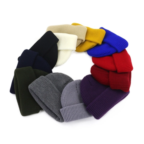 Winter Beanie Hat Knit Acrylic Warm Ribbed Cuffed Skull Cap For Men And Women Outdoor Solid Color