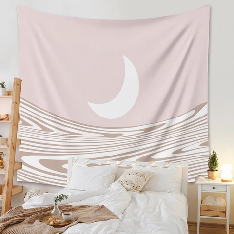 Abstract Landscape Wall Tapestry Polyester Fabric Morandi Color Sun Moon Modern Nordic Style Bedroom Home Decor Hanging Cloth
