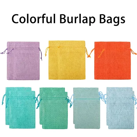 Blank Linen Drawstring Bags Small Burlap Jewelry Pouches Multi Color Fabric Gift Packaging Bags For Cosmetic Storage