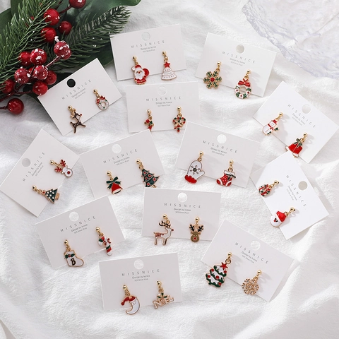 Orecchini Asimmetrici Natale Lega Smalto Babbo Natale Renna Albero Con 925 Sterling Silver Earring Post Gioielli Donne
