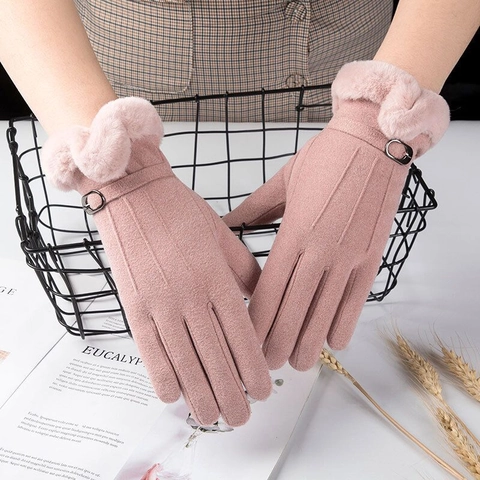 Guantes Térmicos De Invierno Para Mujer Gamuza Piel Sintética Espesados Cortavientos Pantalla Táctil Ciclismo Moda
