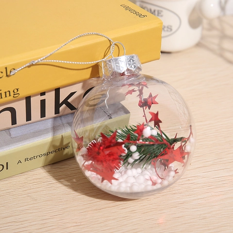 Clear Christmas Tree Hanging Ornaments Plastic Ball With Pine Needles Berries Pine Cones For Festive Home Decor