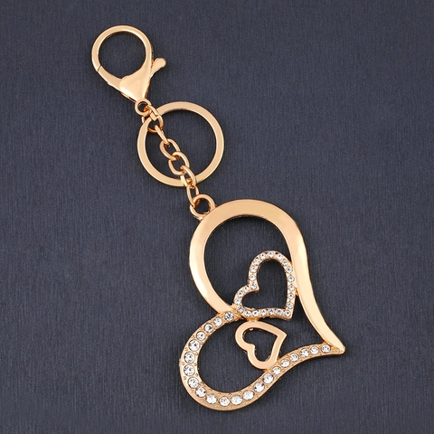 Hart Sleutelhanger Legering Strass Geneste Liefde Vorm Tas Hanger Met Kreeft Sluiting Luxe Accessoires Voor Dames