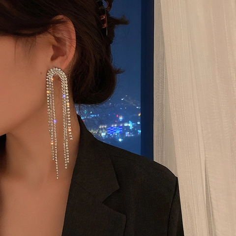 Lange Quasten Ohrhänger Mit 925 Sterling Silber Ohrstecker Funkelnde Kristallohrringe Für Damen Party Elegant