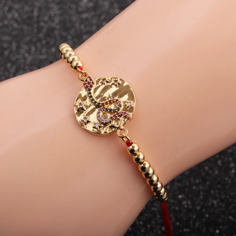 Fashion Adjustable Snake Charm Bracelet For Women With Micro Paved Zirconia Copper Bead Chain And Colorful Rope