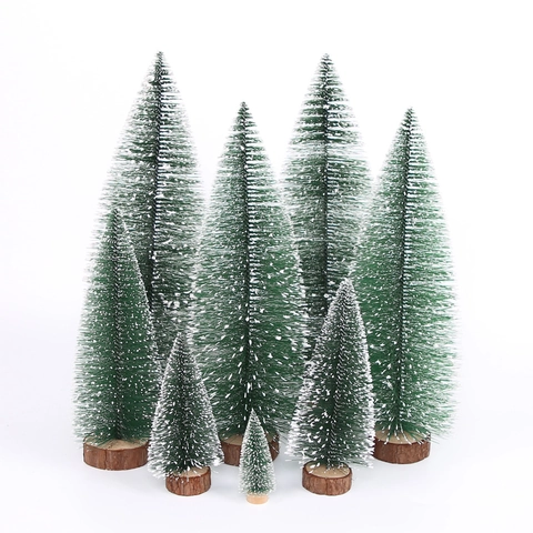 Mini Weihnachtsbaum PVC Schneebedeckt Künstliches Tischornament Mit Holzsockel Flaschenbürsten Stil Feiertagsdeko