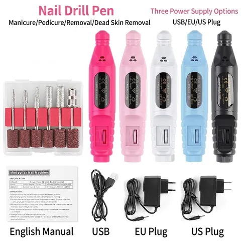 Portable Electric Nail Drill Machine USB Professional Nail Art Grinder Manicure Pedicure Polishing Including Bits Bands