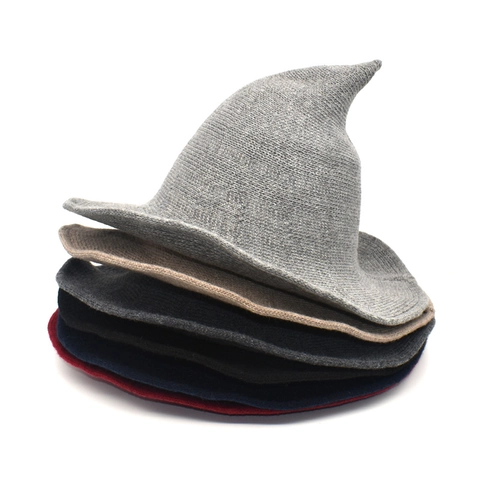 Cappello Da Strega In Maglia Appuntito Tesa Larga Pieghevole Costume Festa Halloween Caldo Cappello Alla Pescatora Donna