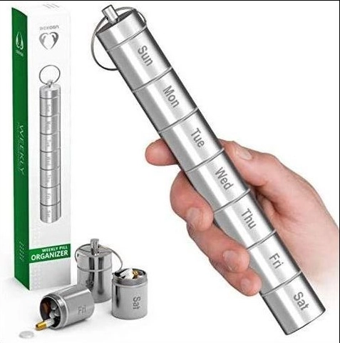 Wekelijkse Pillen Organizer Aluminiumlegering Waterdicht Draagbaar Metaal Sleutelhanger Vochtbestendig Afneembaar