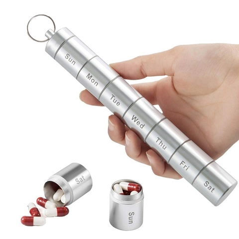 Wekelijkse Pillen Organizer Aluminiumlegering Waterdicht Draagbaar Metaal Sleutelhanger Vochtbestendig Afneembaar
