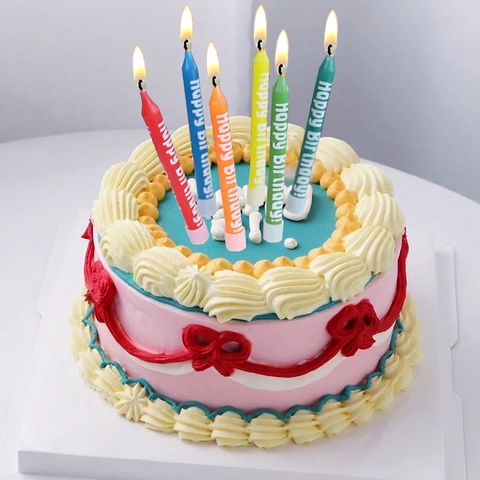 Paraffin Birthday Candles Colorful Polka Dot Happy Birthday Text Cake Decoration Supplies Party Festive Ornaments