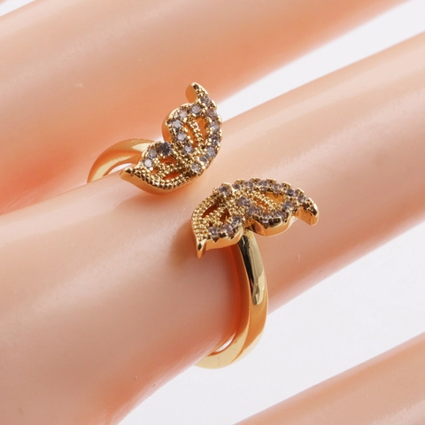 Verstelbare Vlinder Kruis Open Ring Verguld Koper Zirkonia Micro Pave Elegante Sieraden Voor Dames