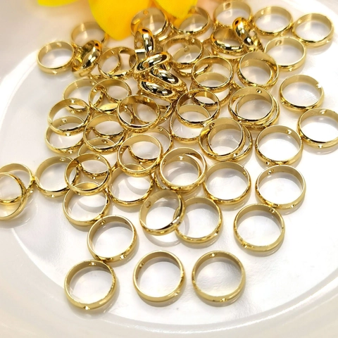 Copper Round Bead Frame Rings Color Retention Gold Plated Double Hole Connector For DIY Jewelry Making Earrings Bracelets