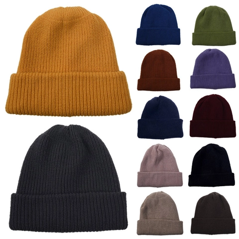 Gorro De Punto Beanie Acanalado Con Dobladillo Color Sólido Doble Capa Invierno Unisex