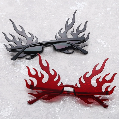 Lunettes De Soleil Sans Monture En Forme De Flamme Plastique PC Protection UV400 Pour Fête Festival Rave Punk Mode