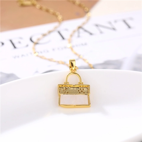 Handtasche Anhänger Halskette Titanstahl Kette Vergoldetes Messing Strass Emaille Koreanischer Stil Schmuck Für Damen