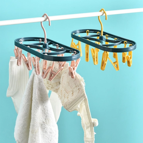 Multi Clip Plastic Clothes Drying Rack Windproof Rotating Hanger For Socks Underwear Baby Clothes Portable