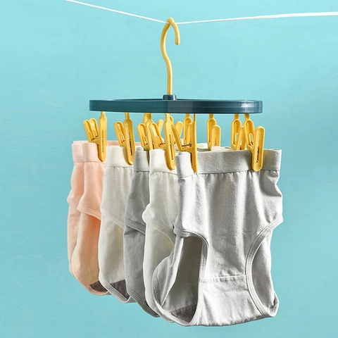 Multi Clip Plastic Clothes Drying Rack Windproof Rotating Hanger For Socks Underwear Baby Clothes Portable